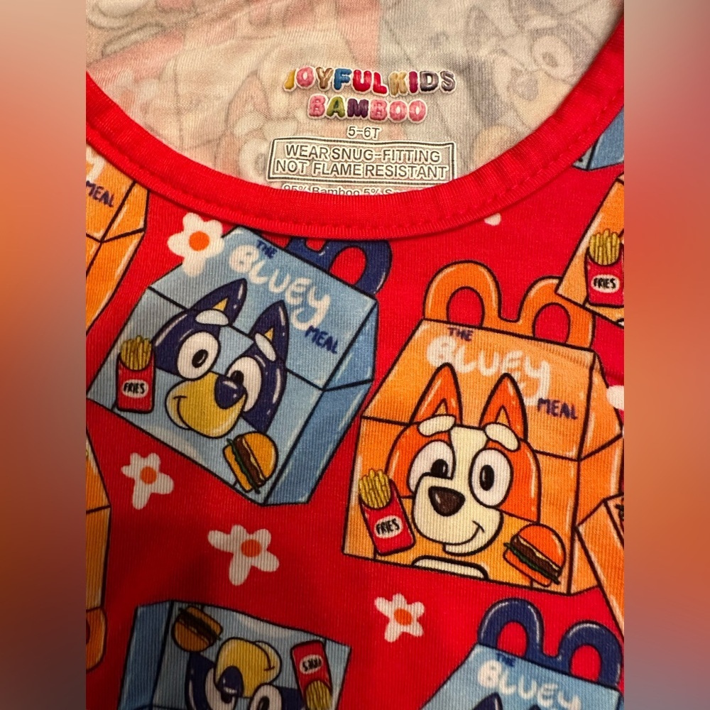 NWOT BAMBOO Kids Bluey/Bingo McDonald’s kids meal Print Red Pajama/day wear Set - Picture 2 of 3